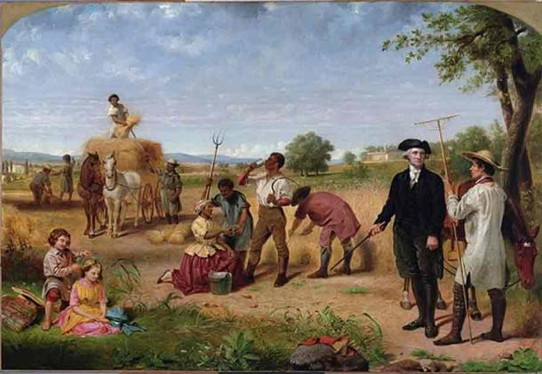 Washington as Farmer at Mount Vernon", 1851, part of a series on George Washington by Junius Brutus Stearns. Located at the Virginia Museum of Fine Arts (Public Domain)