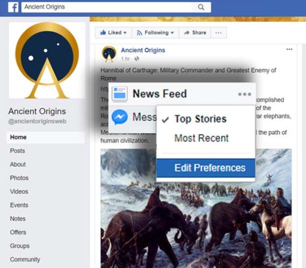 Like Ancient Origins on Facebook and Prioritize News in Preferences.