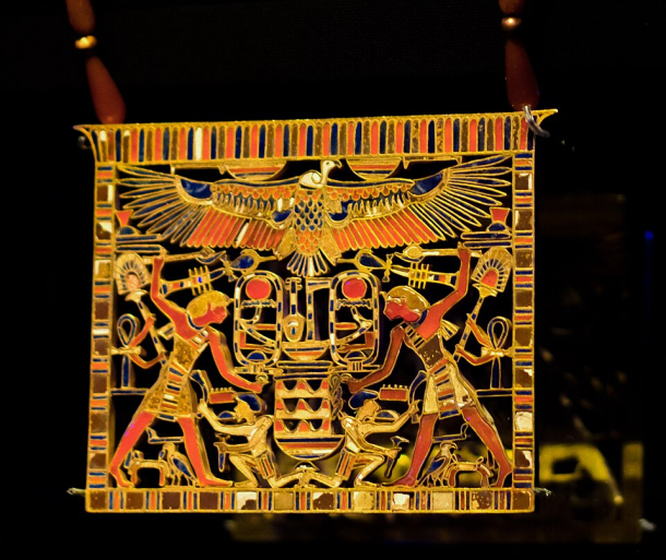 A 12th dynasty Egyptian Middle Kingdom pectoral made of gold and semi-precious stones (carnelian, turquoise, and lapis lazuli) belonging to Mereret, the daughter of King Senusret III and sister of King Amenemhat III