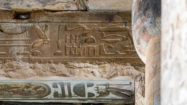 The Abydos carvings are mysterious carved hieroglyphs which were found on a ceiling beam in the temple of Seti I in Abydos. Source: merlin74 / Adobe Stock