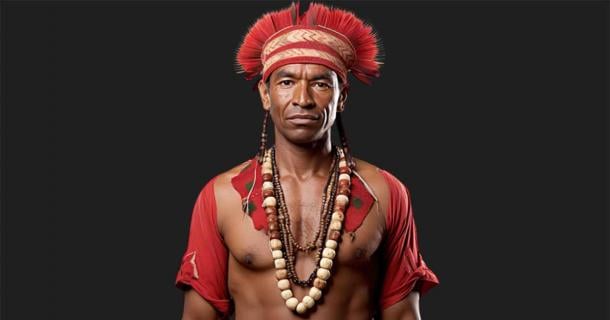 Male Xavante from Brazil in a Kapôt traditional clothing. AI generated. Source: SuperPixel Inc/Adobe Stock