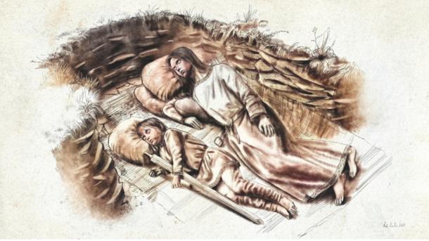 Artistic reconstruction of the Anglo-Saxon double burial at Cherington