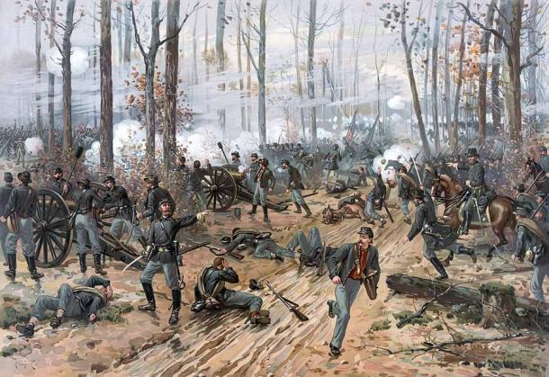 The Battle of Shiloh by American illustrator Thure de Thulstrup. Source: Adam Cuerden / Public domain