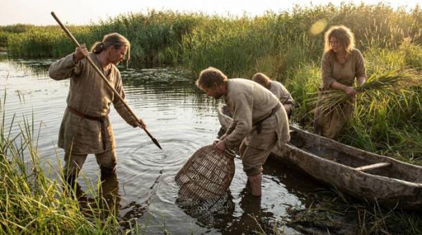 Scene representative of Bronze Age Europeans fishing.