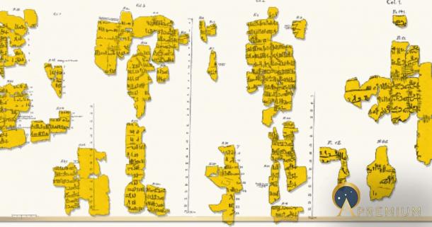 The Turin Papyrus composite and colored from plates 2-5 o the 1904 book "Aegyptische Chronologie" by Eduard Meyer (PLstrom / CC BY-SA 3.0)