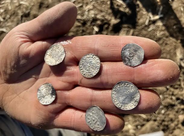 Some of the nearly 3,000 silver coins from the M&oslash;rstad Hoard