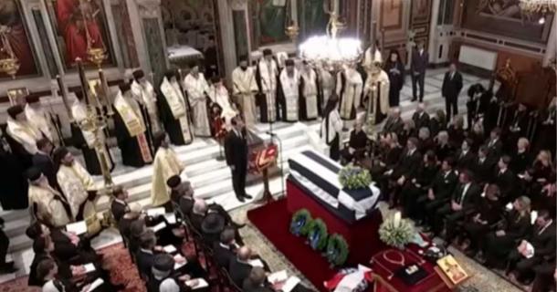 Scene from the funeral service for Constantine II at the Metropolitan Cathedral of Athens. Source: YouTube Screenshot