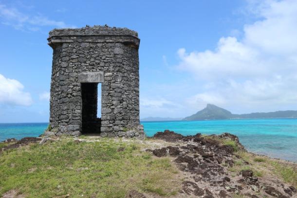 Coral watch tower on Mata Kuiti Point, Aukena Island, French Polynesia. 