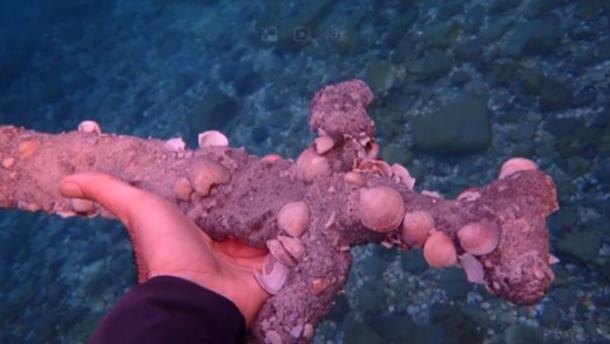 The Crusader Sword at the find site in the Mediterranean Sea