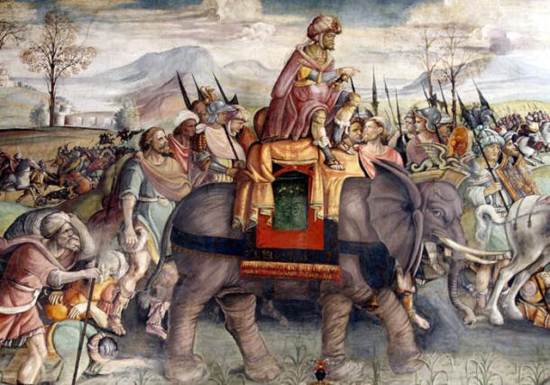 Painting Hannibal Crossing the Alps; detail from a fresco by Jacopo Ripanda