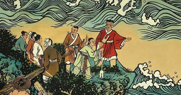 Yu the Great, in red, the founder of the Xia Dynasty that was an extension of the Erlitou culture, fighting the flood waters with his fellow fighters. Source: The Chairman's Bao