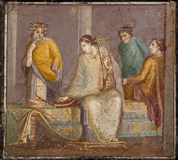 Fresco of women listening to a musical performance