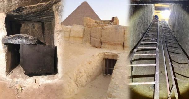 One of the access shafts which dive into the subterranean network under the Giza Plateau.