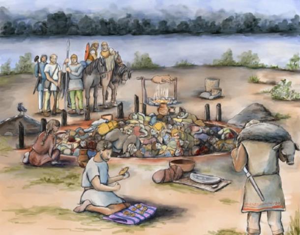 Artistic reconstruction of the burial event at Gomolava.