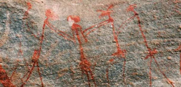 Rock art showing a hunter-gatherer ritual dance; Kondoa, Tanzania. Source: Nick Longrich/The ConversationAnchor