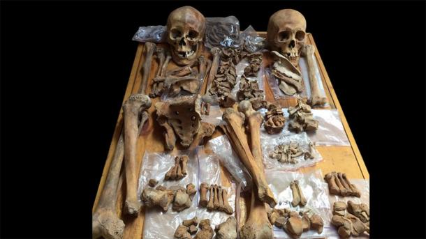 Researchers are challenging historic gender archetypes, revealing many “battle scars” on skeletal remains pointing to the existence of warrior women. Pictured: skeletons of two people buried in an ancient tomb in Mongolia include a woman (left) who may have been a horse-riding, bow-and-arrow-wielding warrior, scientists say. Source: Christine Lee / California State University