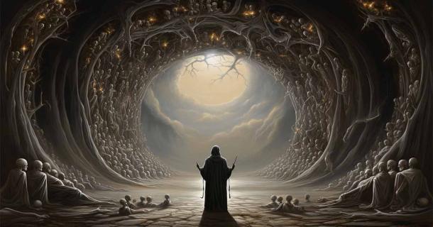 Ezekiel's vision of the valley of dry bones coming to life, signifying God's power to bring new life and open the gateway to heaven Generative AI. Source: forenna /Adobe Stock)