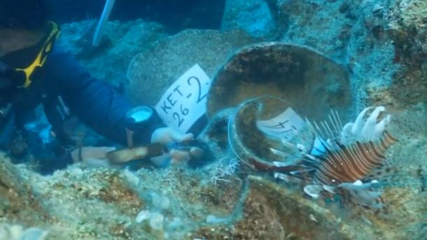 Still from the underwater excavation work at the find site near Kekova.