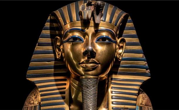 Egyptian sarcophagus of Pharaoh Tutankhamun isolated on black background. Source: Anna/Adobe Stock