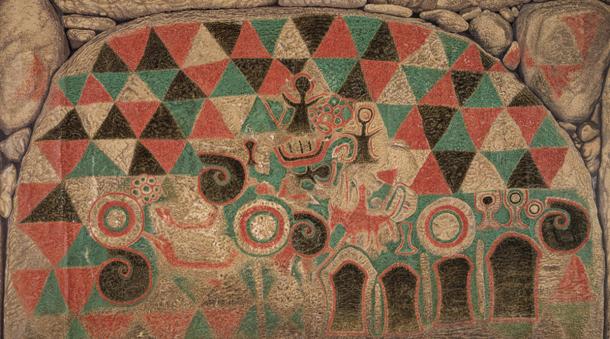 Takehara Kofun Mural showing stylized figures and animals