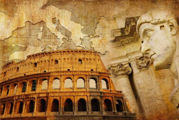 Montage of Roman Empire imagery including statue representative of Livy. Source: Freesurf/Adobe Stock