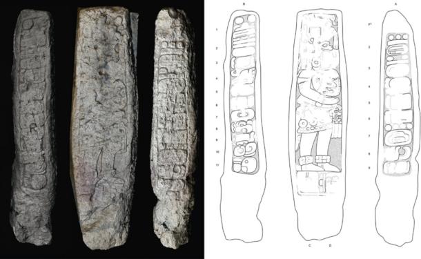 Stela 46. Left side, front face, and right side. 