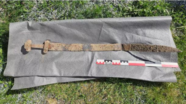 Single-edged Merovingian Viking sword found in a field in Gran in Innlandet, Norway. 