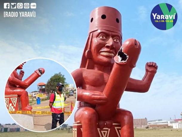 The vandalized Moche phallic statue of Peru will be repaired, and more provocative statues will be added to the landscape around Trujillo. Source: Radio Yaravi