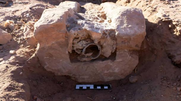 Section of lead pipe found at Petra aqueduct.