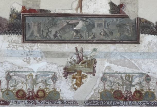 Reconstructed portion of the vaulted ceiling from the House with Bakery in Pompeii. 