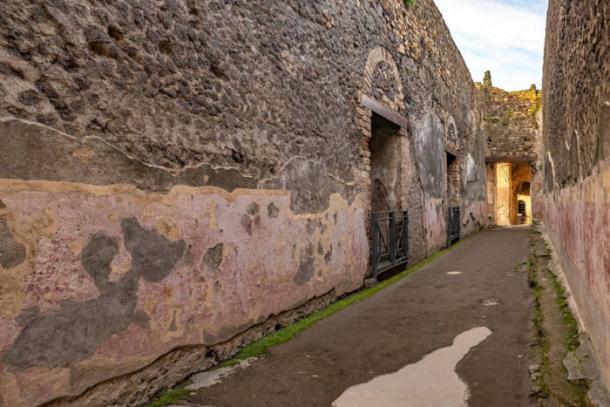 The corridor behind the theatre in Pompeii, which has been examined for graffiti