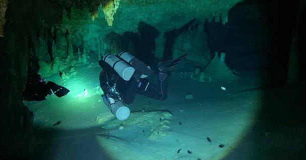 The Pre-Maya human remains were found in a cenote near a section of the Maya Train route. Source: Peter Broger/ INAH