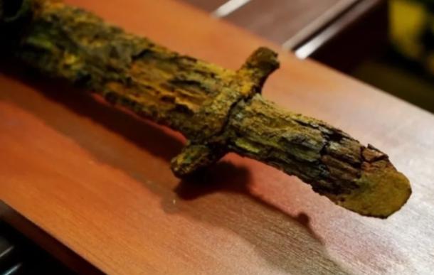 The hilt of the giant saber found in Russia