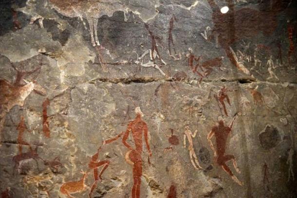 A section of the Linton Panel, with San people dancing,