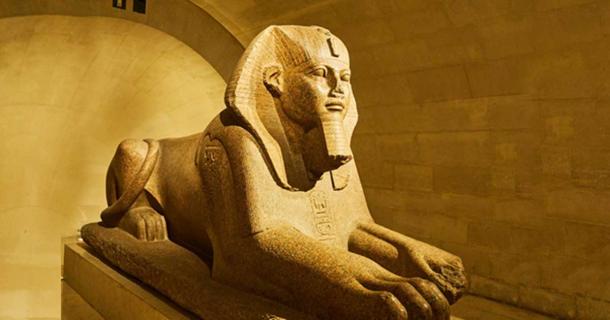An Egyptian sphinx with a human head