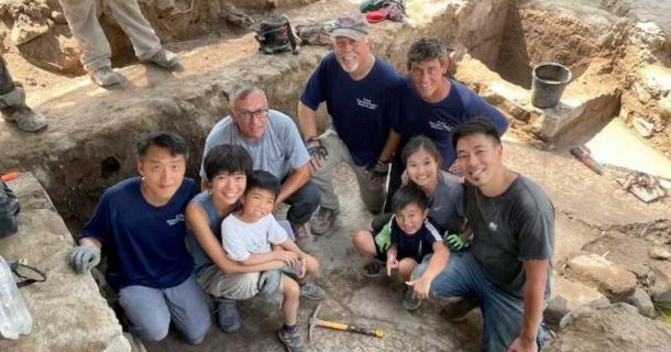 Archaeologists pose near the St Peter’s inscription found on the north shore of the Sea of Galilee, Israel, which could finally prove a number of things about the first apostle of Jesus. Source: El Araj Excavation Project