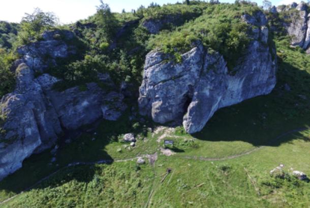 Aerial view of Stajnia Cave in Poland.
