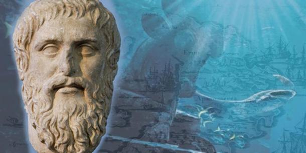 Deriv; Bust of Plato, map of Santorini, 1703, underwater ruin.