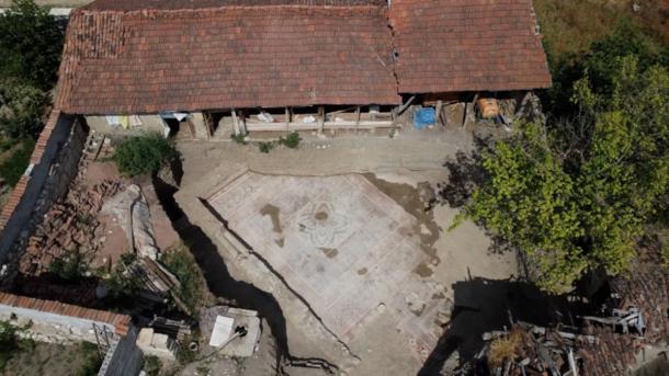 Aerial view of the Roman mosaic uncovered in Tokat, Turkey.