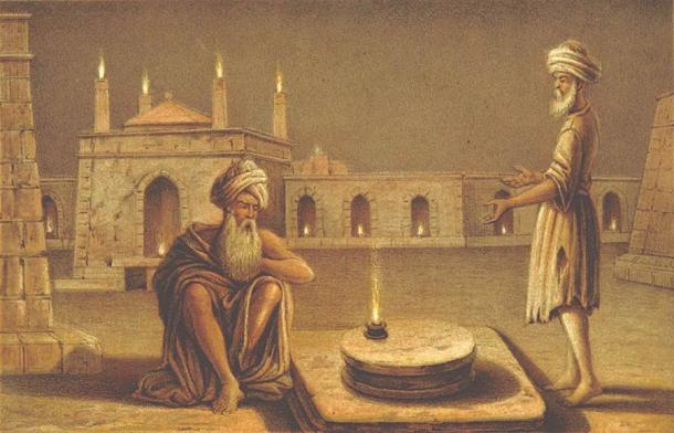 The fire temple of Baku, c. 1860. Hindus, Sikhs, and Zoroastrians have worshipped here. Source: Public domain