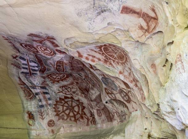 Chumash cave paintings at Painted Cave in the mountains above Santa Barbara
