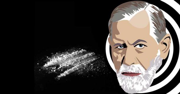 Composite image of depiction of Freud, the father of psychoanalysis and a renowned coke addict, combined with a photo of lines of cocaine. Source: SergioArt22 / Adobe Stock & Josif / Adobe Stock