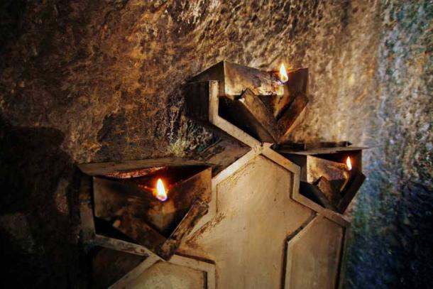 Altar in the Zoroastrian Chak-Chak fire temple in the mountains near Yazd, Iran.