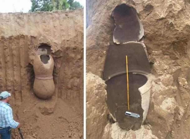 Large ceramic funerary urns discovered within a mound found in the Los Ríos province of Ecuador. Source: Instituto Nacional de Patrimonio Cultural/YGV Prensa Digital