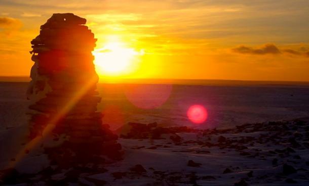 An inuksuk at Igloolik, Nunavut, Canada.