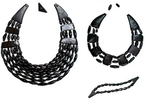 Jet necklaces and bracelet discovered during the A75 Dunragit Bypass roadwork excavations in Scotland.