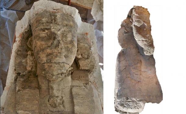 Fragments of a colossal pair of limestone statues depicting Pharaoh Amenhotep III as a sphinx have been found at an ancient Egyptian temple in Luxor. Source: Ministry of Tourism and Antiquities