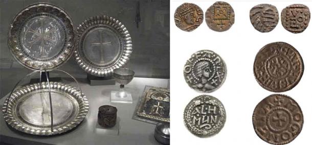 Left; Byzantine silverware, Right; Medieval silver coins from the study. Source: Left; Johnbod/CC BY-SA 4.0, Right; Antiquity Publications Ltd