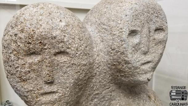 A stone statue of the mysterious moon-eyed people who may have been an ancient white race that interbred with the Native Americans long before the Europeans came to North America. Source: Strange Carolinas