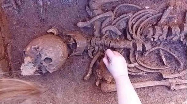 The graves, unearthed by a team from ERA Arqueologia in Portugal, held the remains of a man, a young woman, and an infant, all interred beneath limestone slabs believed to have been repurposed from monumental structures from the ancient city of Ossónoba. Source: ERA Arqueologia